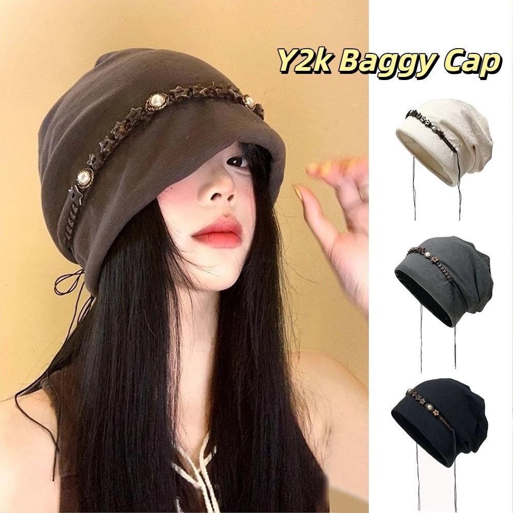 Vintage Beanies Cap Ethnic Style Pullover Hats Fashion Y2k Baggy Cap Women