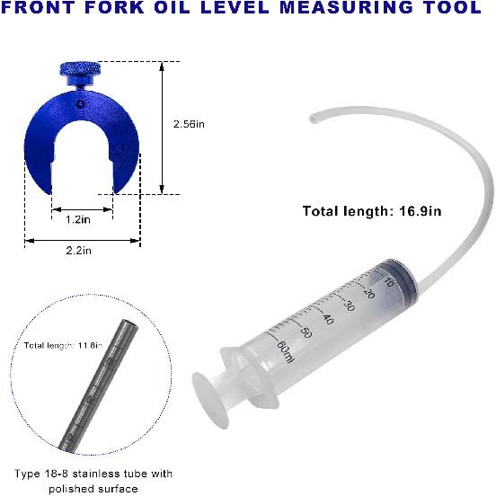 Fork Oil Adjuster Kit, Motorcycle Suspension Oil Level Adjuster with 60ml Syringe & Shape C Adjustable Ring, Fork Oil Level Gauge Adjustment Tool for