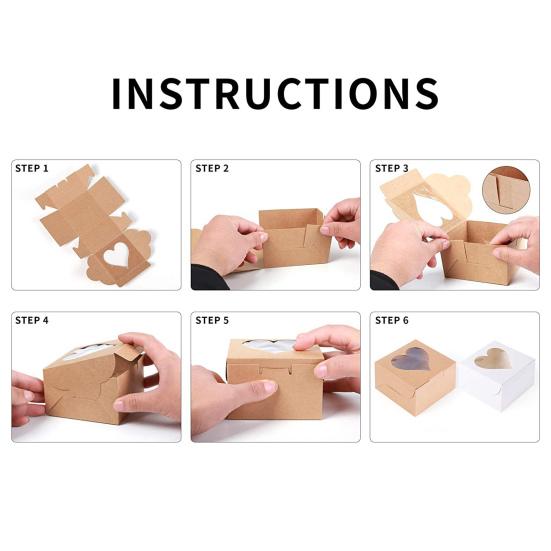 10Pcs Cupcake Box Visible Food Grade Mini Individual Cake Packing Case with Heart Shaped Window Kitchen Tool