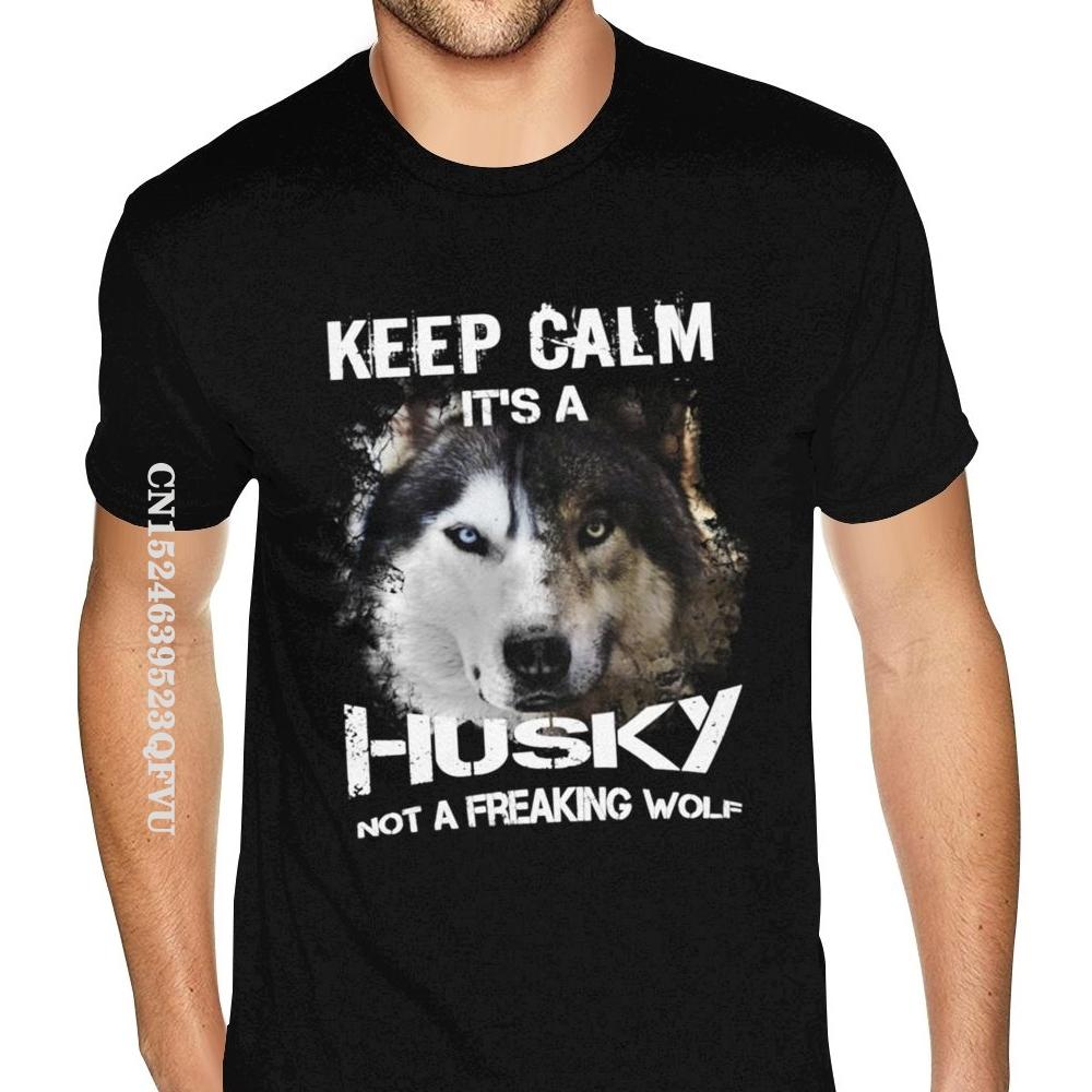Черные футболки с принтом 'Keep Calm It A Husky' Оверсайз Футболки Харадзюку Хип-Хоп Принт Хлопок Для Парня Харадзюку Черная Футболка