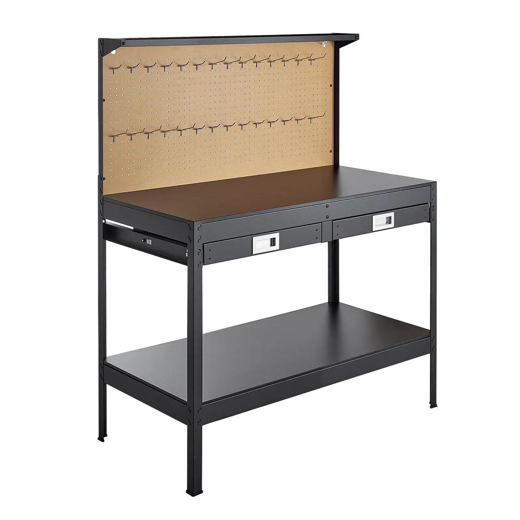 VEVOR Hardwood Workbench, 110 kg Weight Capacity, 1200 mm Heavy Duty Workbench with Pegboard, 4 AC Outlets & 2 USB Ports