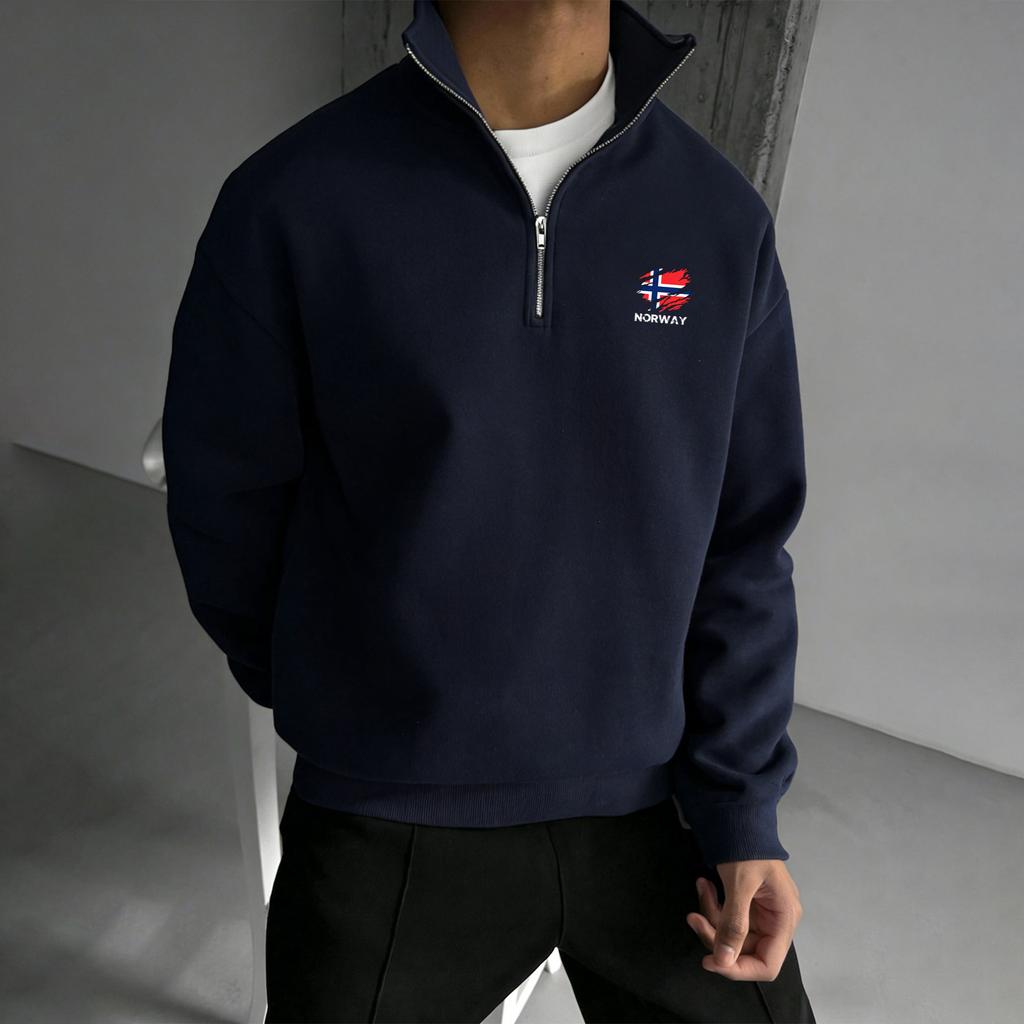 Men's Stand-Up Collar Quarter-Zip Fleece Pullover, Thick Long-Sleeve Sweatshirt, Soft and Warm, Versatile Top for Business and Casual Wear