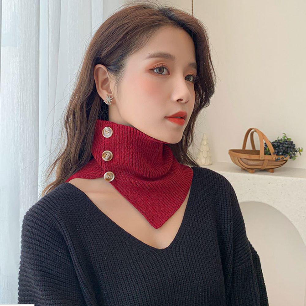 Женский ветрозащитный теплый шарф с пуговицами, защита шеи, водолазка, вязаный искусственный воротник