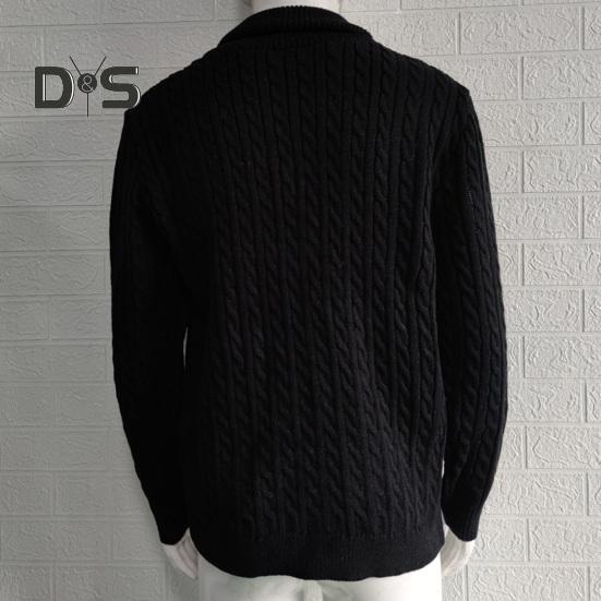 Осень-зима мужской свитер двубортный с пуговицами и лацканами, длинные рукава, скрученная фактура, однотонное толстое эластичное трикотажное пальто