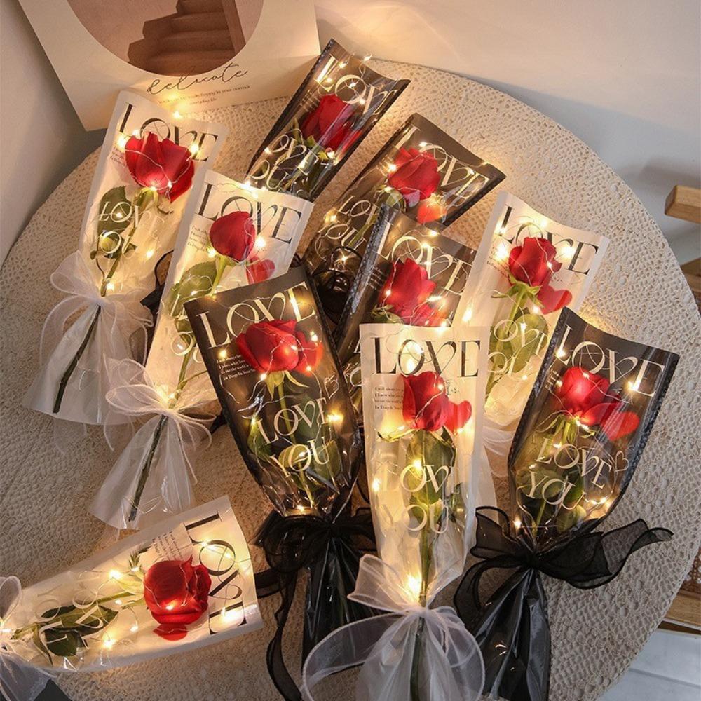 LOVE Rose Packaging Bags Transparent Flower Wrapping Paper Gifts Bouquet Plastic Bag