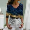 Blue Crack Print Women Tshirts Ladies Tops Long Sleeve V-neck Pullover Femme T-shirts T Shirt For Women