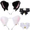 2Pcs Set Beautiful Masquerade Halloween Cat Ears Cosplay Cat Ear Party Costume Bow Tie Bell Headwear Headband Hair Accessories