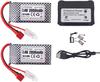 2× 7.4V 2000mAh LiPo Batteries with T-Plug + Dual USB Charger – Compatible with RC 9200, 9200E, 200E, 9202E, HM101, 9125, S920, S921, HB101