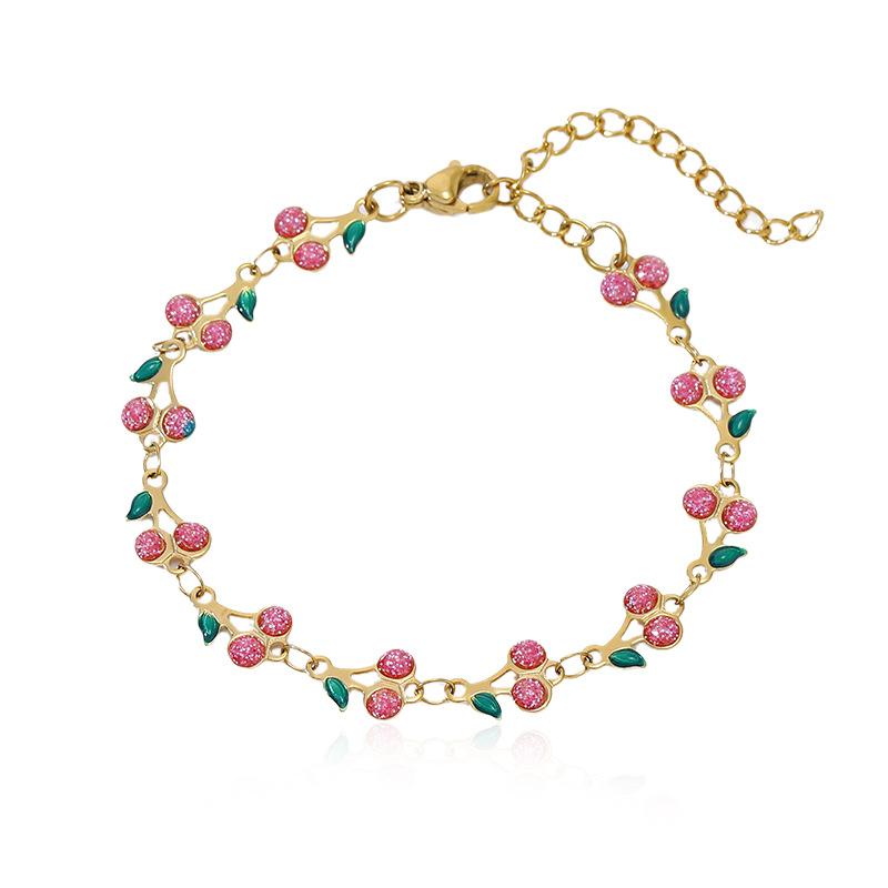 Fashion creative color drip cherry bracelet women's best-selling stainless steel hand jewelry light luxury personalized bracelet