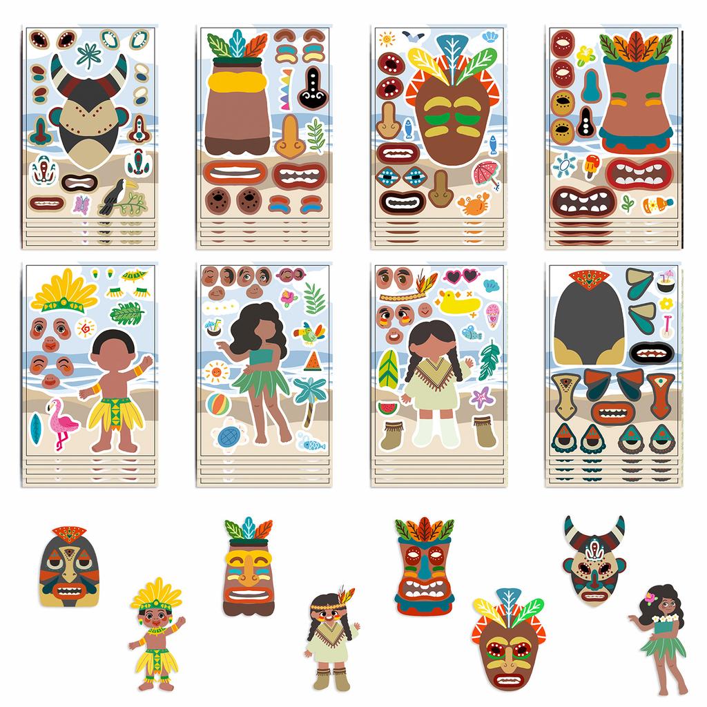 8 African Style Series Face Swap Stickers Make A Face Waterproof Hand Stickers DIY Decorative Stickers