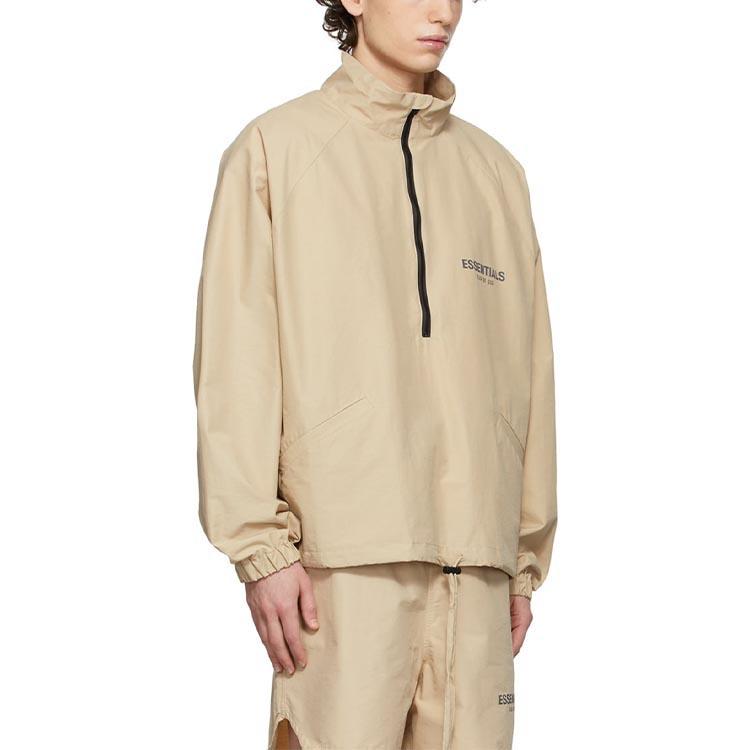 Fear of God Essentials Спортивная куртка с молнией до середины и рукавами реглан Мужская куртка Бежевый Лен FOG-FW21-104