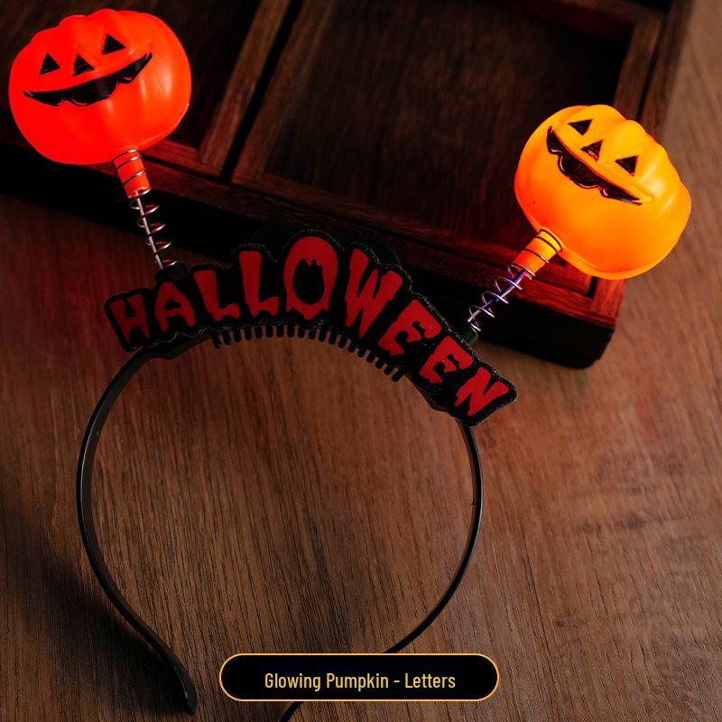 Luminous Halloween Pumpkin Devil Horn Headband for Concerts and Parties