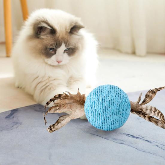Cat Sisal Scratching Ball Toy Interactive Anti-Bite Sounding Toy Cat Scratcher Sisal Ball with Feather
