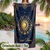 Celestial Cat Dreamscape Theme Quick Dry Beach Towel Custom Name Text Print Large Sand Resistant Towel Beach Vacation