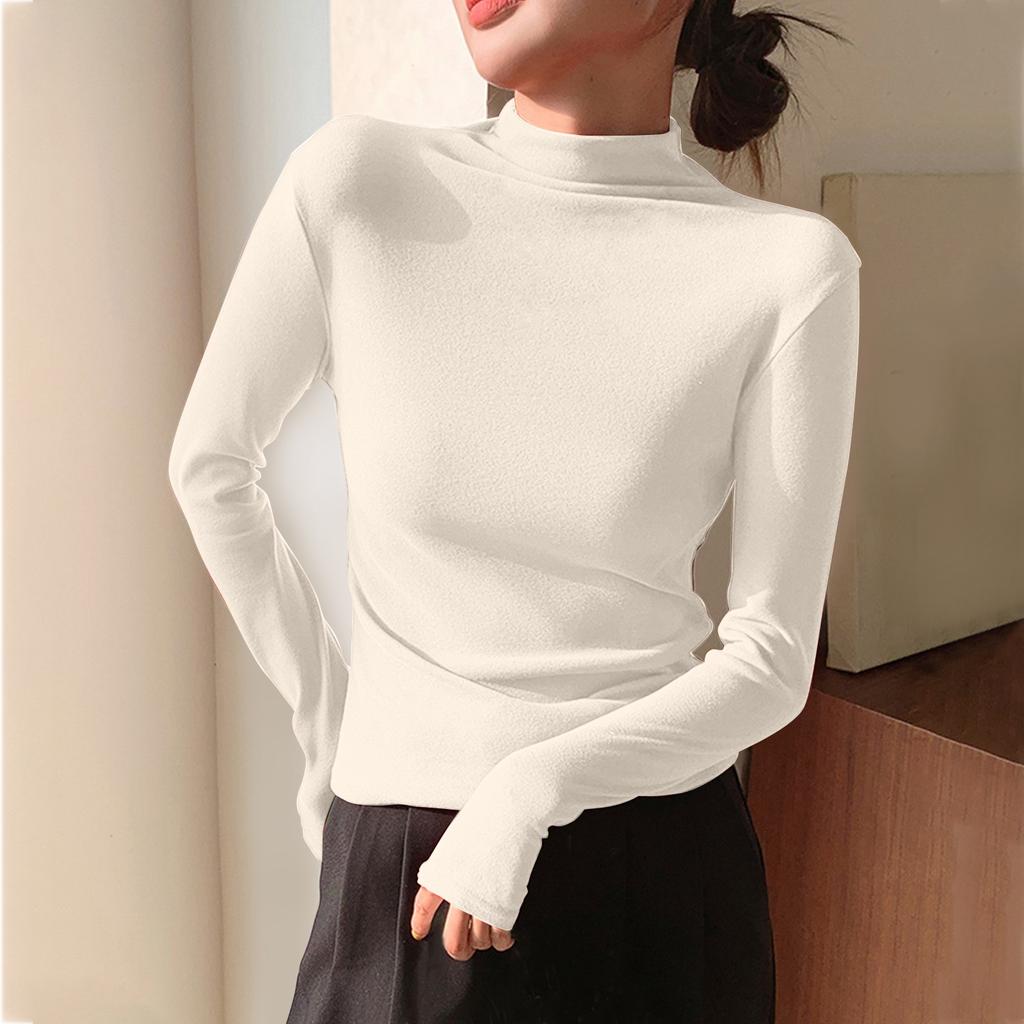 Women's Solid Color Solid Color Semi High Neck Slim Fit Base Shirt With Long Sleeve Tight T-shirt