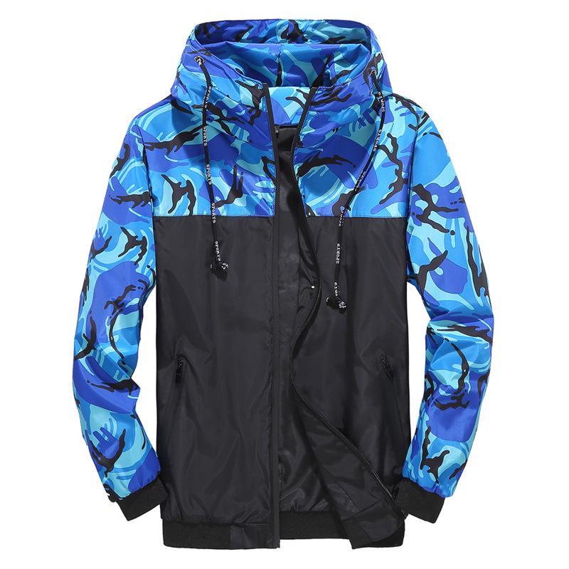 Men's Jacket Spring and Autumn Camouflage Coat Male's Casual Thin Hooded Zippered Jacket Youth Fashion Hooded Coat Plus Size