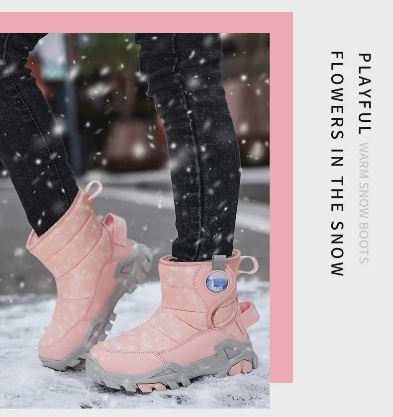 Зимние сапоги для девочек 2023 года: Теплые детские ботинки из толстого бархата со стальными когтями