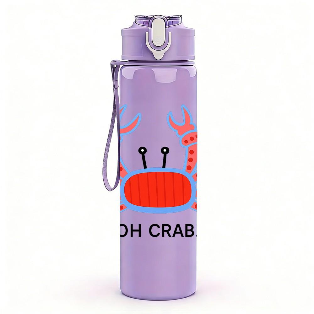 1PC Oh Crab Red Crab Print 750ml Color Plastic Sports Water Bottle Leakproof Flip Straw Lid Suitable for Sports Office Home Use