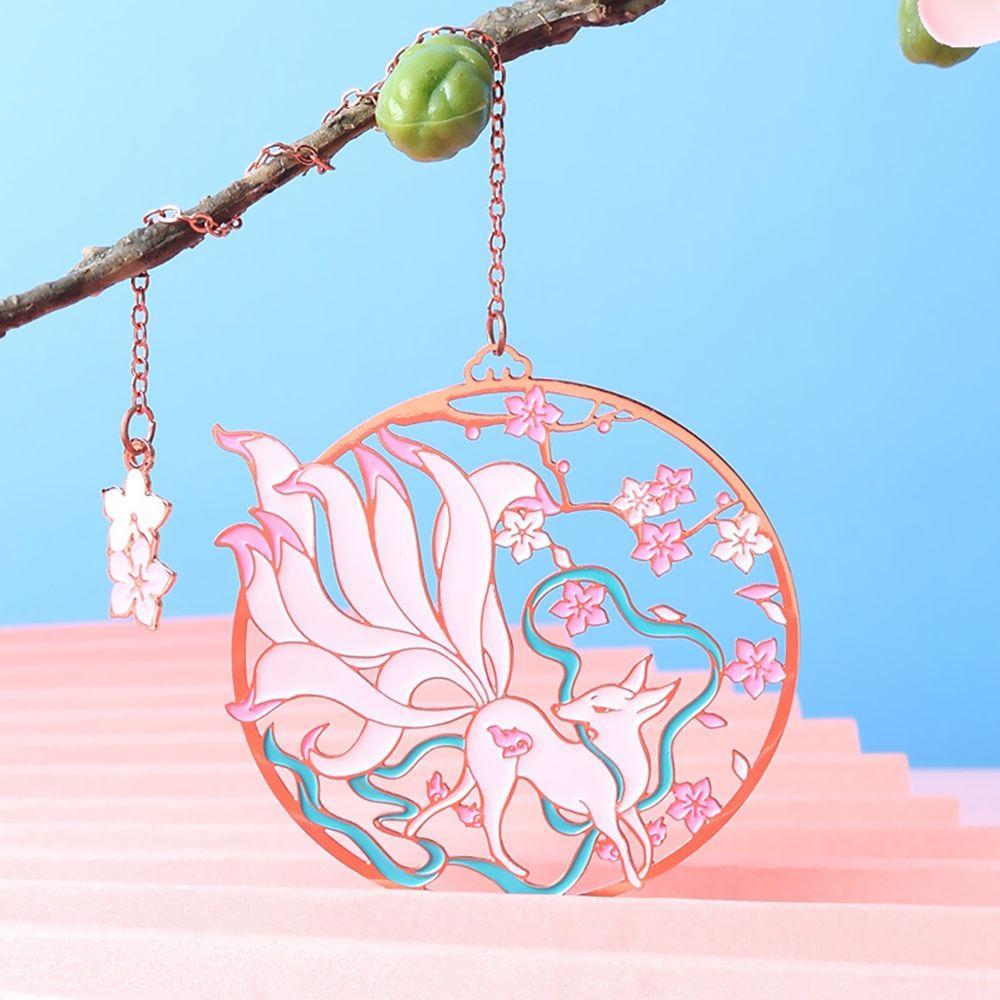 Chinese Style Koi Pendant Peacock Tassel Brass Bookmark Group Fan Shape Book Clip Pagination Mark