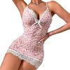 Women's See Through Lace Cami Nightgown V Neck Full Slip Chemise Nightdress Sexy Sheer Bodydoll Sleepwear with Thong