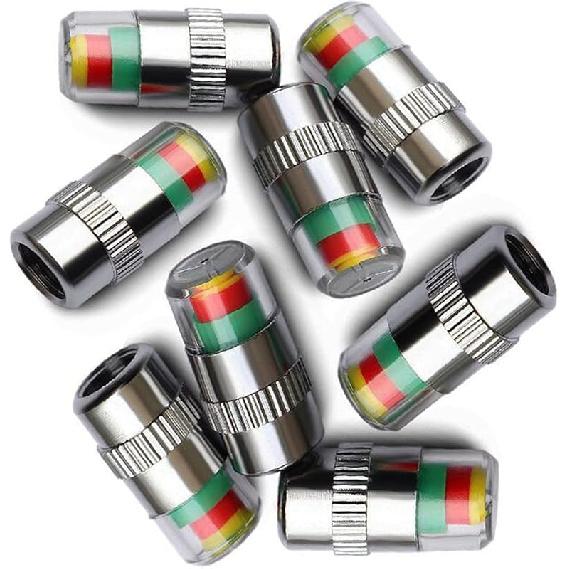 ANKI HAPPIGO 8Pcs 2.2Bar 32-To-35 PSI Car Tire Pressure Monitor Valve Stem Caps Sensor Indicator Easy To Read 3 Color Eye Alert