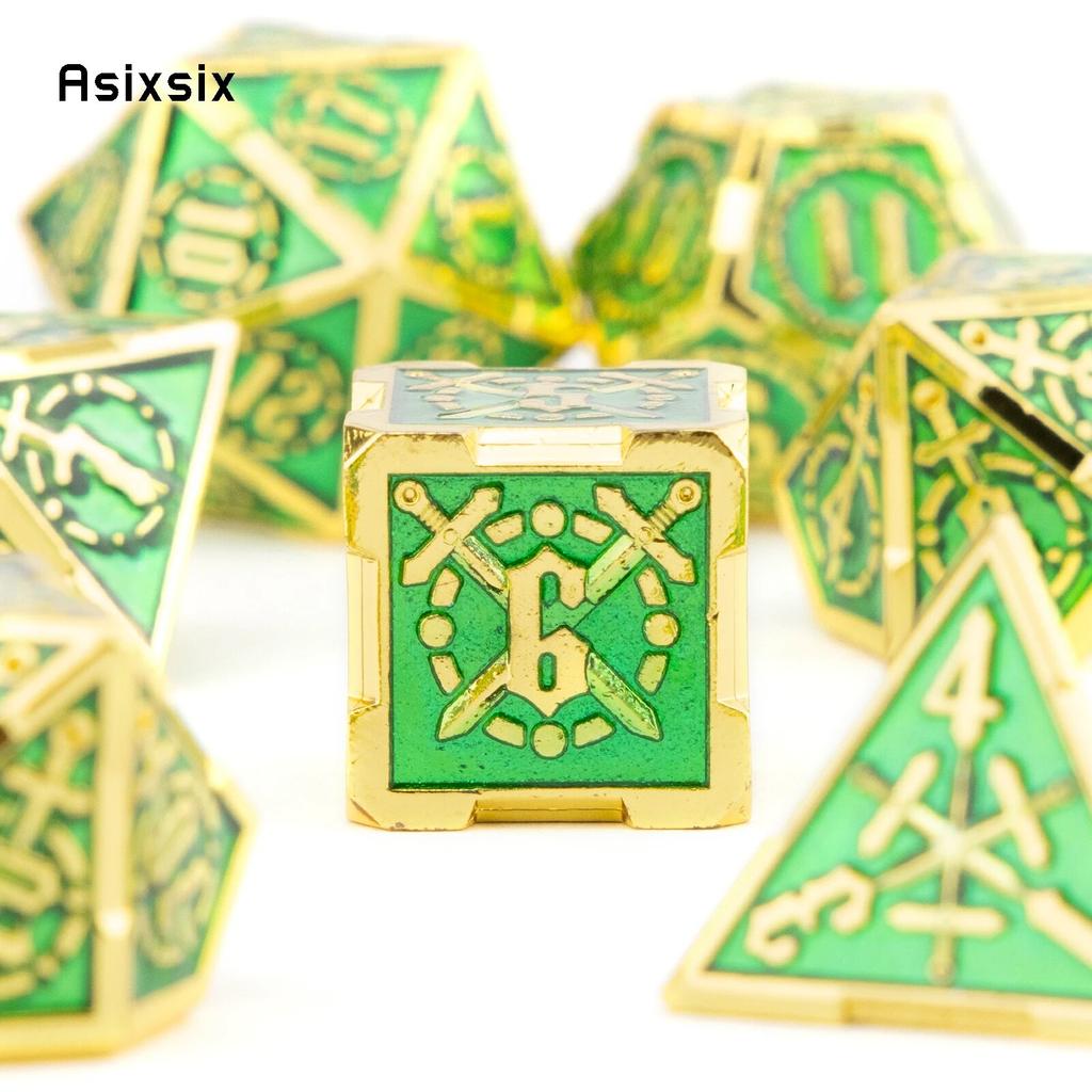 7 Pcs Green Golden Double Swords Metal Dice Solid Polyhedral Dice Set Suitable for Role-Playing RPG    Board Game