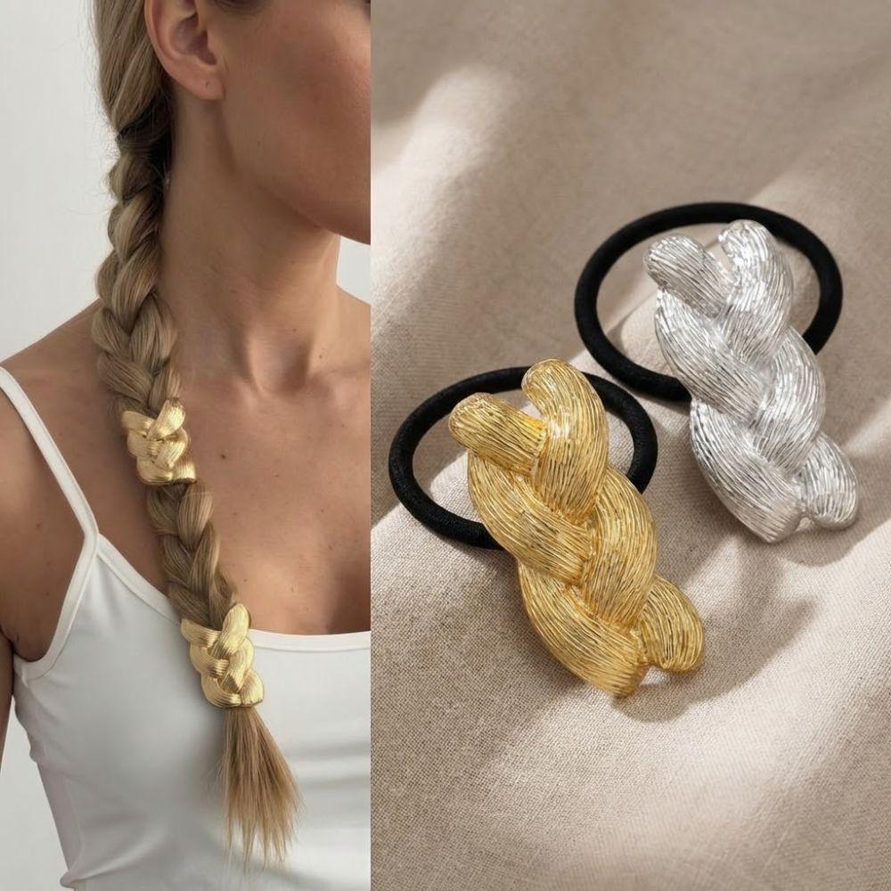 Braid Shaped Ponytail Hair Tie Metal Rubber Band Scrunchies Elastic Headband For Women Girls