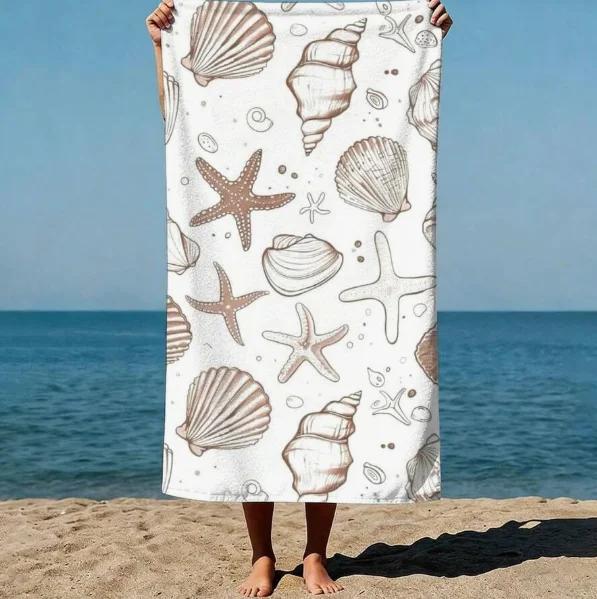 1pc Summer Boho Style Dolphin Leaping Starfish and Turtle Bright and Playful Flat Design Art Style Beach Towel