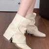 Fashion 2025 Retro Chunky High Heel Stack Boots Mid-thigh Boots Women's Autumn and Winter