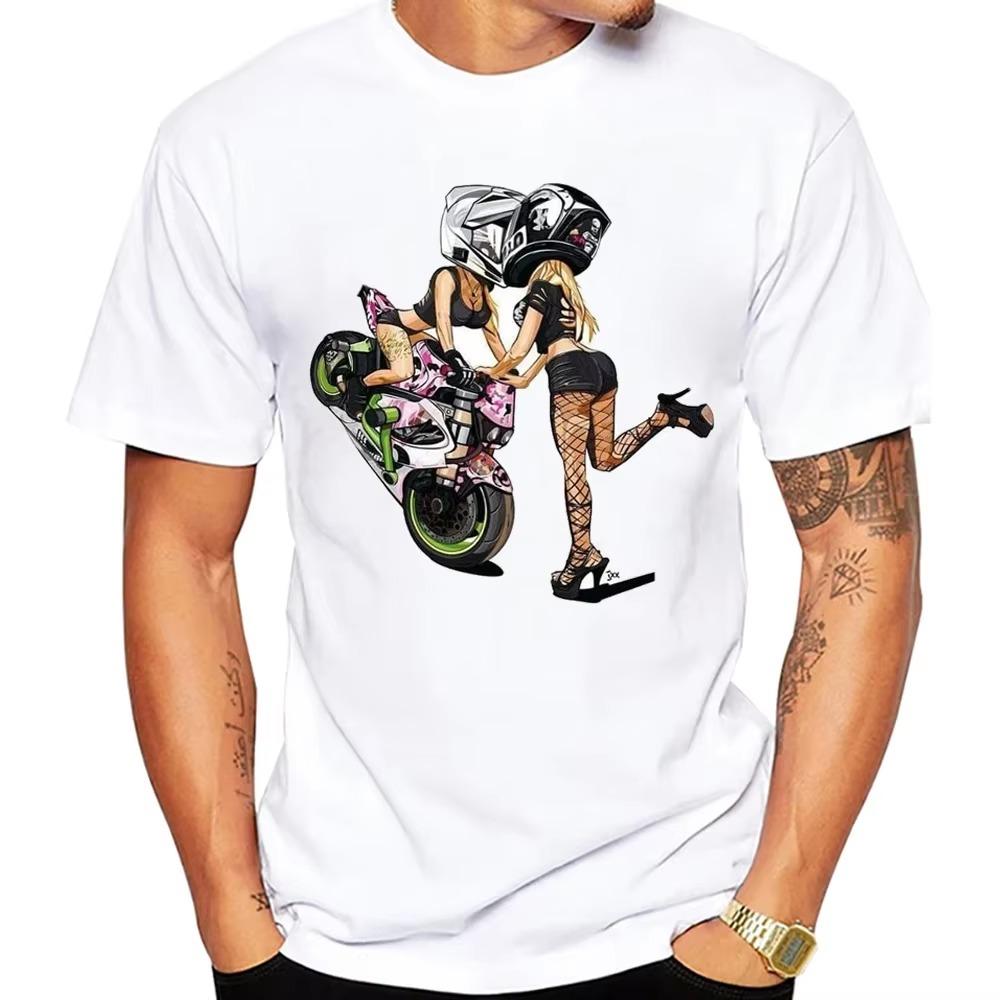 Футболка Fun Motorcycle Cafe Racer с изображением сзади для езды на велосипеде, летняя мужская спортивная классическая футболка с коротким рукавом, повседневные белые футболки в стиле хип-хоп для мальчиков