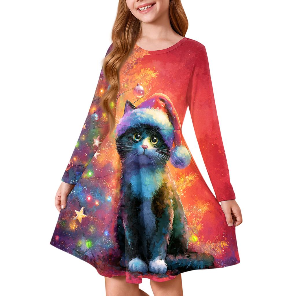 Girls' Princess Dress - Long Sleeve A-Line T-Shirt Dress Christmas Day