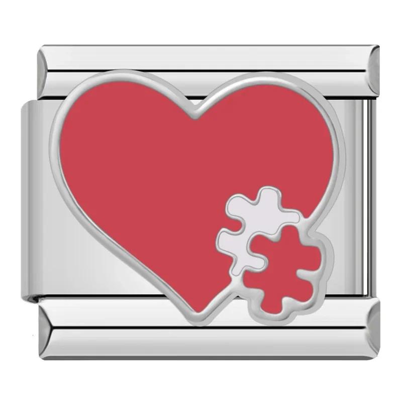 Hapiship 2024 женские красные глазурованные цветочные сердечки Kiss Me подвески итальянские звенья подходят для браслета из нержавеющей стали 9 мм изготовление ювелирных изделий ZH003