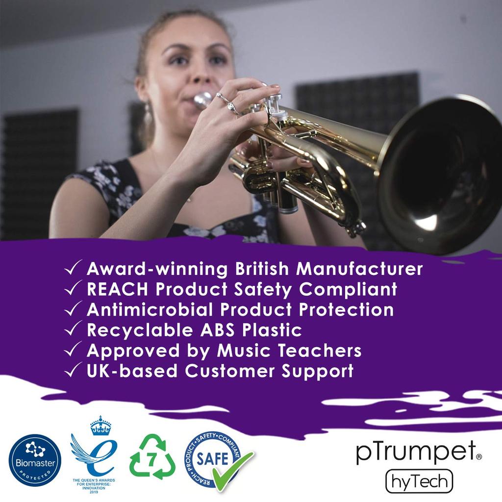 pInstruments Plastic Wind Instrument Trumpet pTrumpet hyTech Bb Key Lightweight Highly Durable ABS Antibacterial PTRUMPET1HTB Black Bag & Bio-Coated