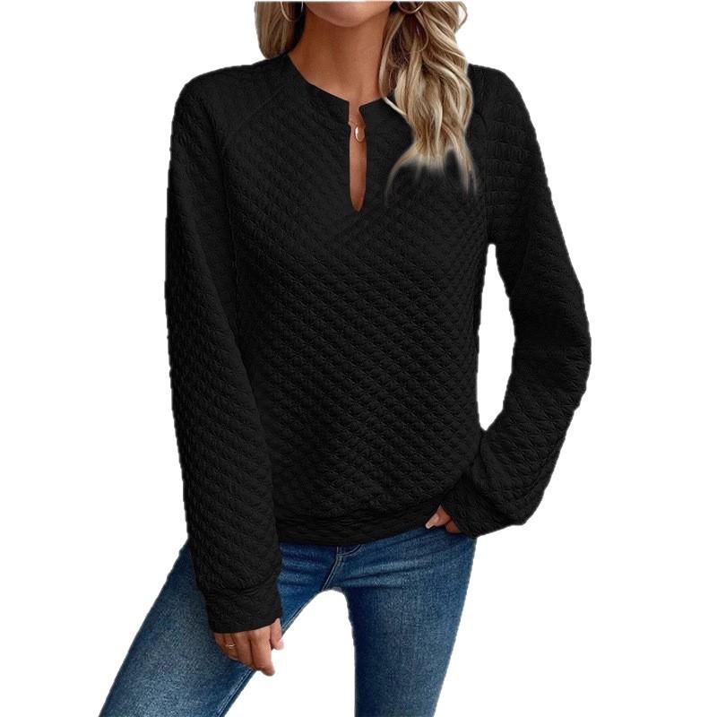 Womens Solid Color V-Neck Long Sleeve Sweatshirt Casual Daily Wear 2026 Season Style