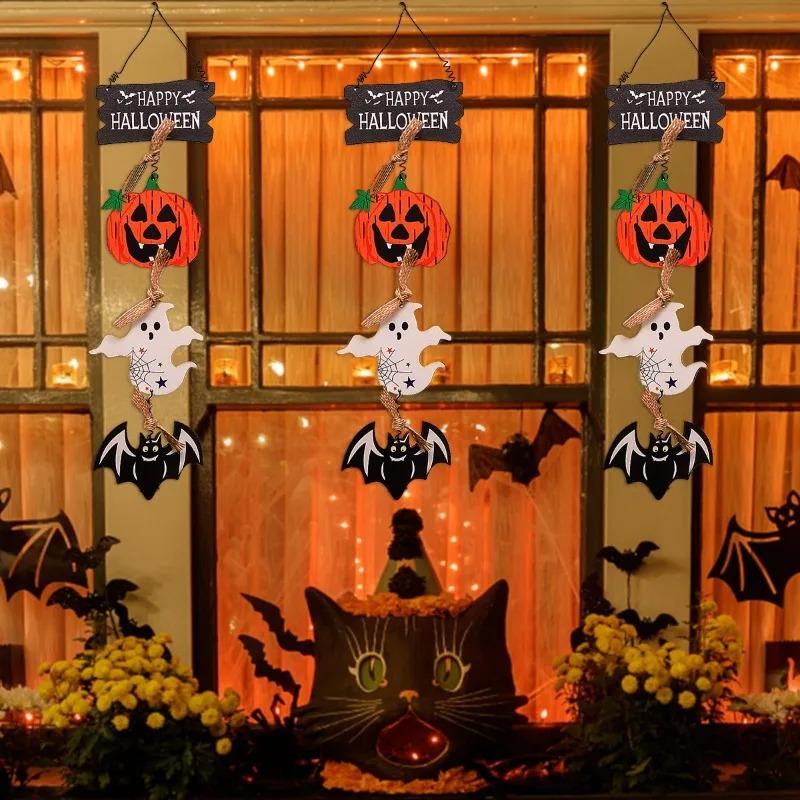 2pcs Halloween Door Hanging Sign Happy Halloween Wooden Signs Rustic Door Hanger Sign for Home Room Indoor Outdoor Ornament