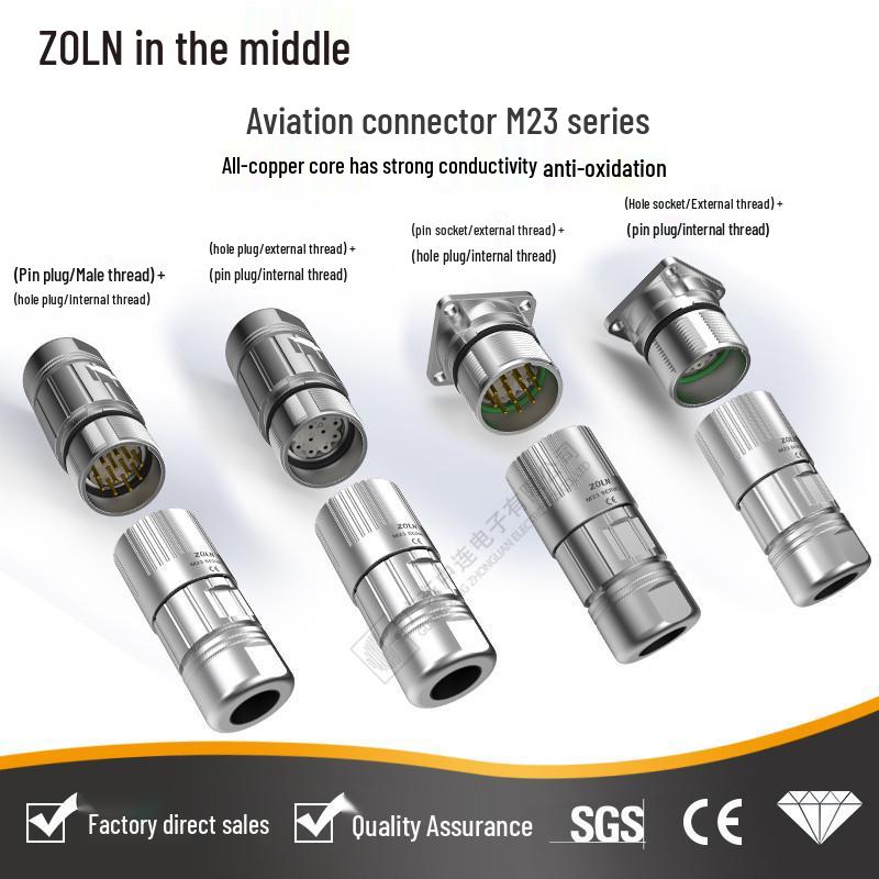 Водонепроницаемый круглый разъем Zhonglian M23 IP67 Экранированный штекер - Варианты от 6P до 17P