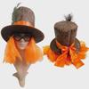 Peacock Feather Halloween Mask & Orange Wig Headdress Set