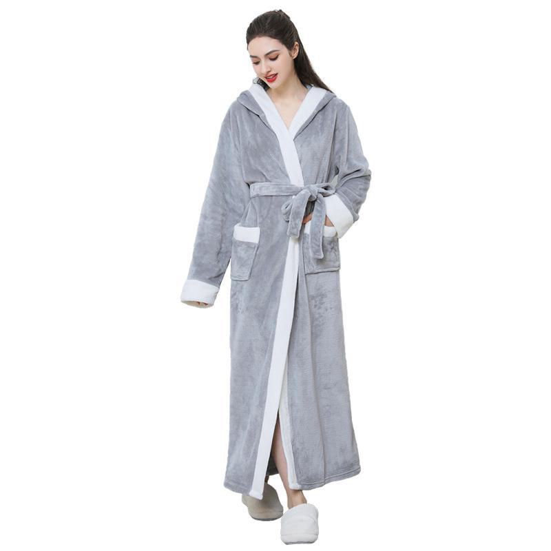 Зимняя ночная рубашка из кораллового флиса: Плотный фланелевый халат для пар, длинная пижама для мужчин и женщин, уютная домашняя одежда на осень/зиму.