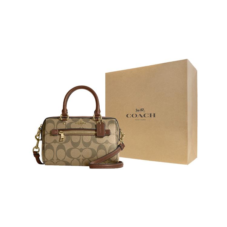 New COACH Rowan Artificial Leather Boston Bag Handbag Shoulder Bag Crossbody Bag Mini Women's Gold & Khaki C9947-IME74