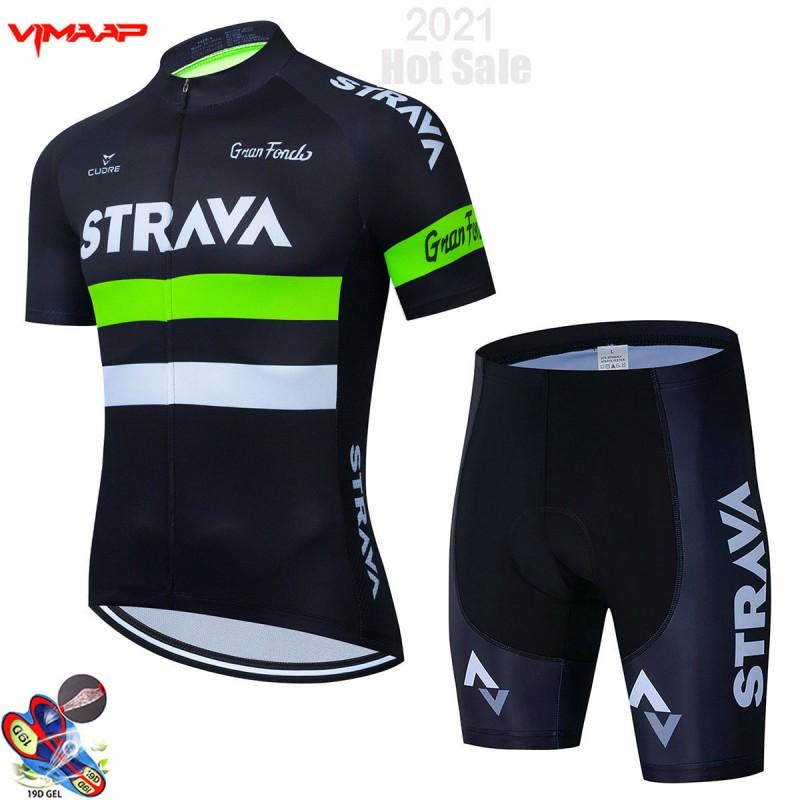 Strava Mens Cycling Jersey Bib Shorts Set Breathable Mesh Riding Kit Road Mountain Bike