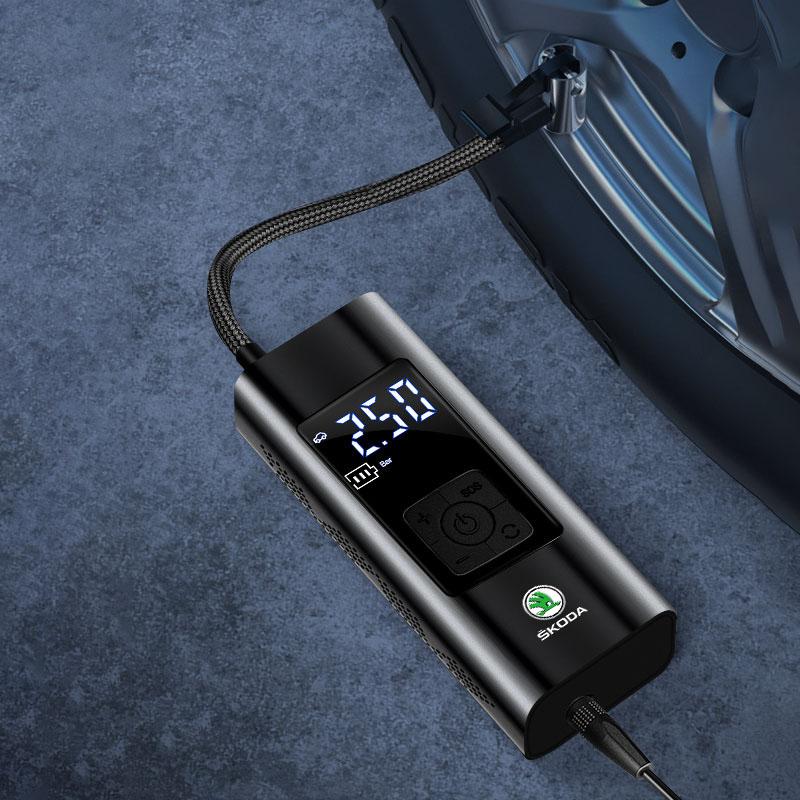 1Pcs Car Tire Inflator Smart Digital Inflatable Pump Emblem Accessories For Skoda SCALA Superb Octavia 2 3 A4 A5 Fabia Kamiq Kapoq Kodiaq Rapid