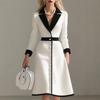 French Color Block Notched Collar Blazer Dresses Woman Button Decoration A-Line Office Dress Fall 3/4 Sleeve Elegant Party Dress