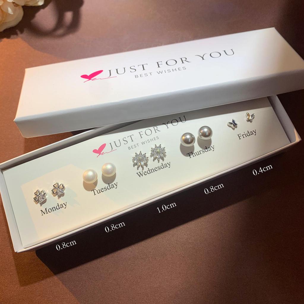 Набор серег-пуссетов в форме сердца с цирконом, цветком и жемчугом для женщин