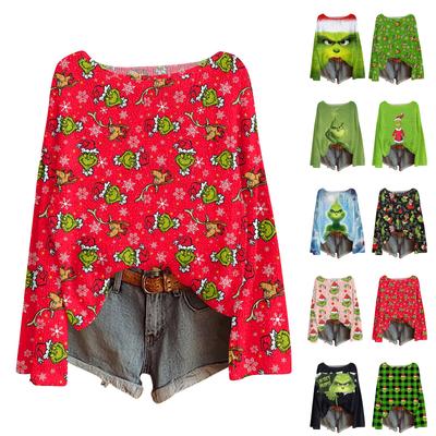 Рождественские толстовки для женщин Вязаный свитер Милая рубашка Осенний свитер с круглым вырезом Топы