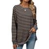 Autumn Winter Round Neck Striped Color Blocked Long Sleeved Loose T-shirt topPullovers & Long Sleeves (women’s)