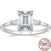 3CT 925 Sterling Silver Engagement Rings 3-Stone Emerald Cut Cubic Zirconia Wedding Promise Rings for Women Gft Jewelry