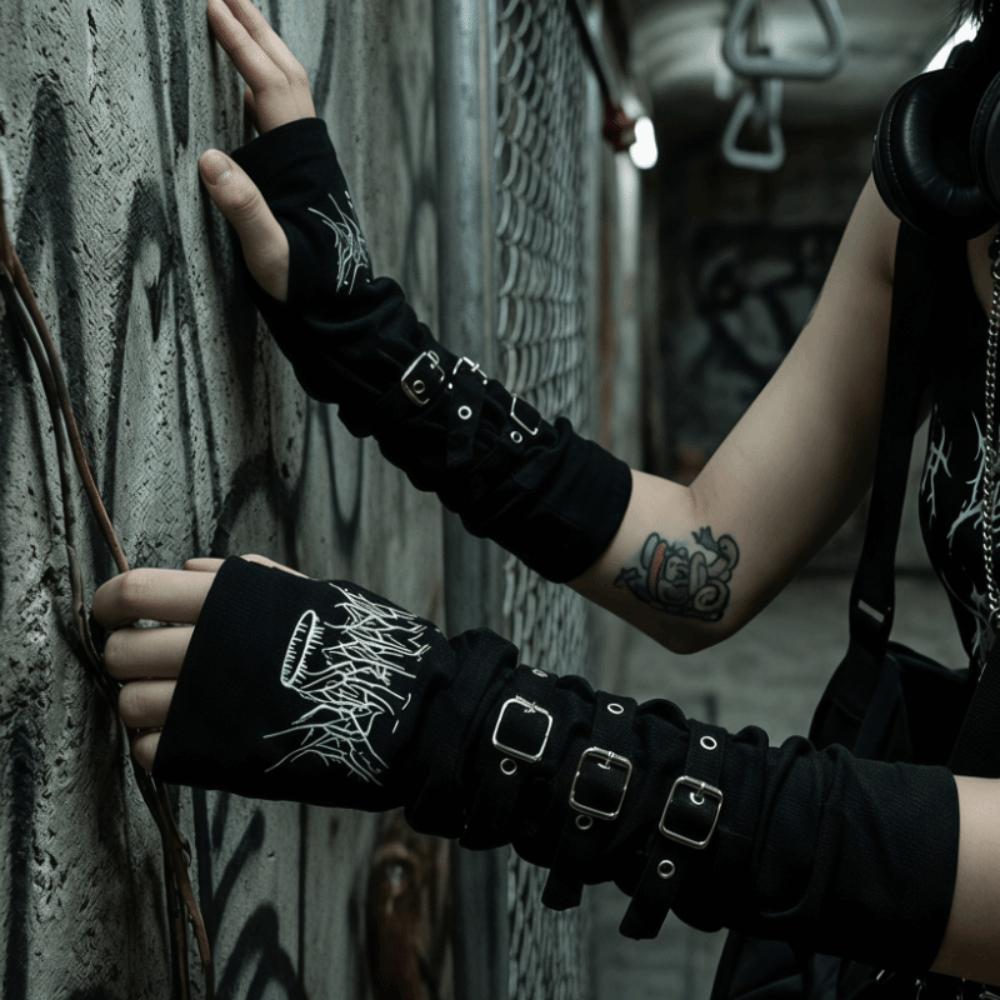 Embroidered Design Half Finger Arm Warmers Polyester Sun Protection Gloves Dance