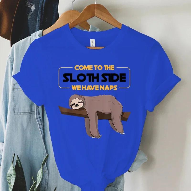 Tshirt Come To The Sloth Side Aesthetic Women Blouses Short Sleeve Summer Oversized Trend Tshirt Round Neck Loose Girl Shirt