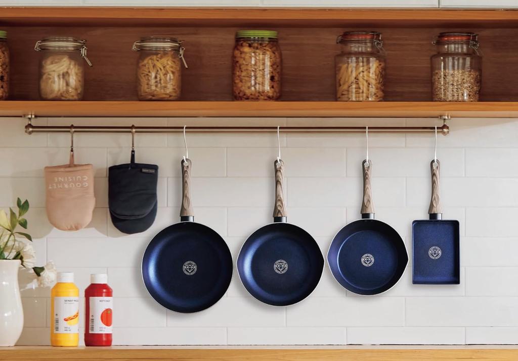 Сковорода Kakusei Diamond с покрытием для жарки, совместимая с газовой плитой, стильная, с текстурой дерева, 22 см, IH, плиты, двухслойное покрытие, антипригарное покрытие, ручка,