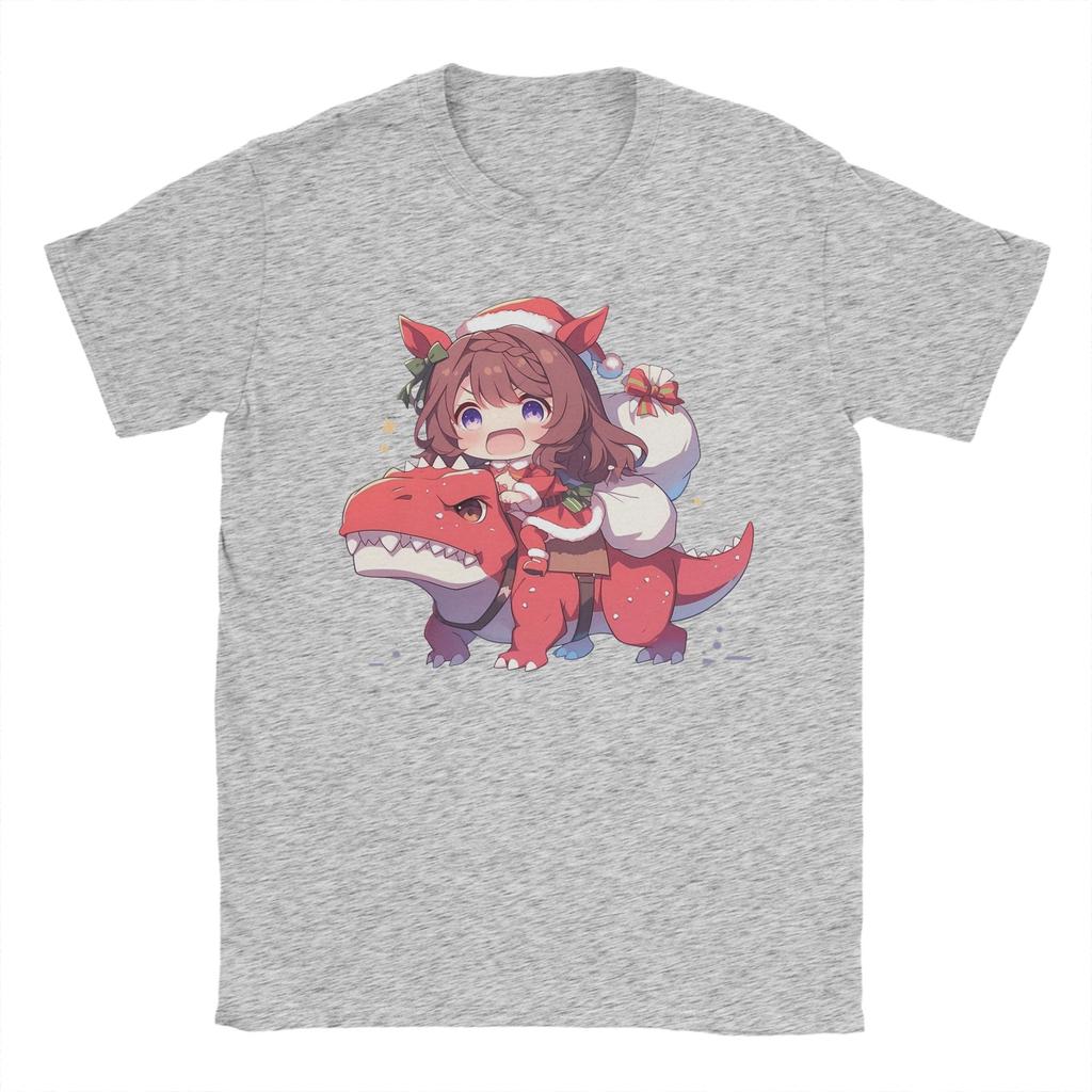 Christmas Super Creek Riding Dinosaur T Shirt Men Pure Cotton T-Shirts Crewneck Uma Musume Tees Short Sleeve Clothes